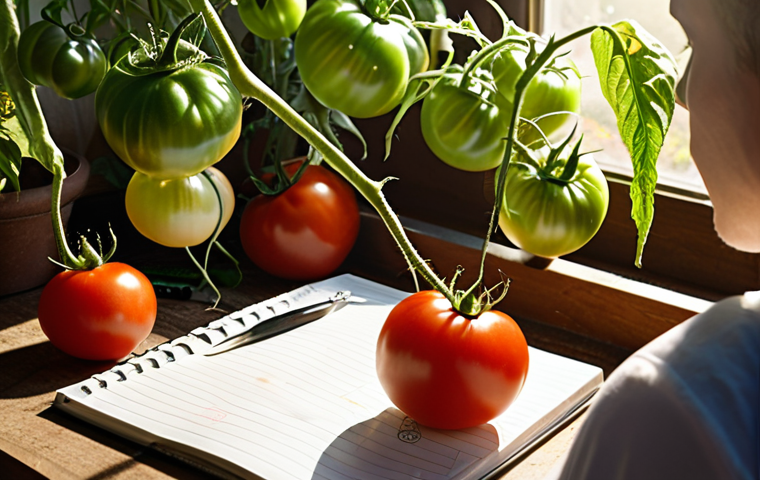 Context is Key**
* **Prompt:** A researcher meticulously annotating a lab notebook next to a flourishing tomato plant, bathed in sunlight, with soil samples and measurement tools scattered around. Focus on the importance of detailed observation.
**