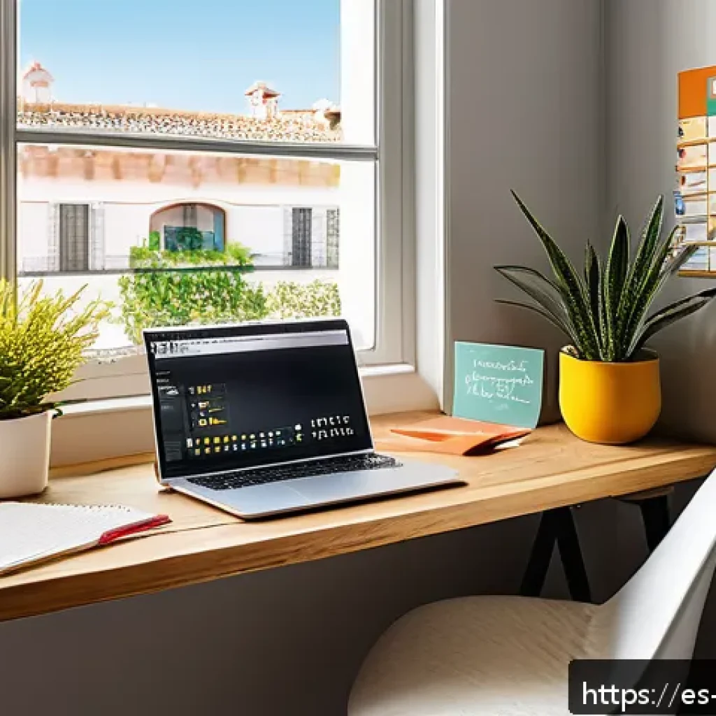 개인 실험 설계의 기본 구조 - A cozy, sunlit home office corner in a modern Spanish apartment, featuring a wooden desk with a lapt...