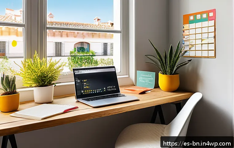 개인 실험 설계의 기본 구조 - A cozy, sunlit home office corner in a modern Spanish apartment, featuring a wooden desk with a lapt...